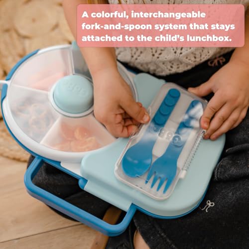 GoBe Kids Fork & Spoon Set - 4 Reusable Utensils with Mount