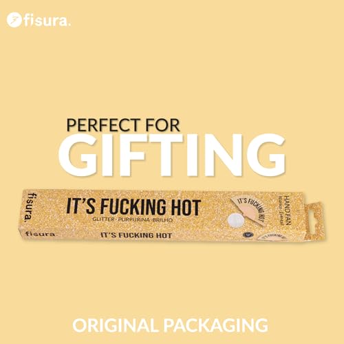 Fisura Colorful Folding Fan with 'It's F*cking Hot' Message - Eco-Friendly Wooden Design, Includes Hanger, 42.5 x 23 cm