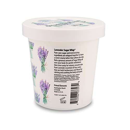 Primal Elements Lavender Sugar Scrub & Body Exfoliant 10 oz - Moisturizing Face & Body Cleanser with Essential Oil