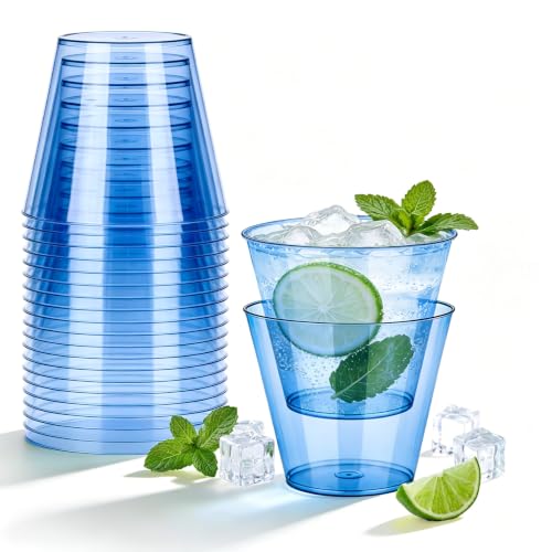N9R 50 Pack 9 oz Clear Blue Disposable Plastic Cups for Parties