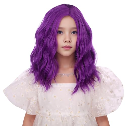 Dark Purple Short Curly Wavy Wig for Girls - Heat Resistant Synthetic Hair