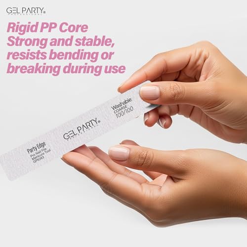 GEL PARTY 100/100 Grit Square Nail Files - 25 Pack Washable Emery Boards