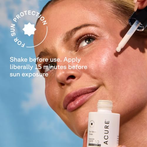 Acure Sun Serum Drops SPF 30 - Hydrating Face Sunscreen Serum 1 fl oz - Vegan & Broad Spectrum Protection