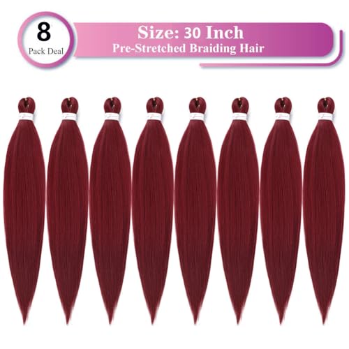 Alremyssy Burgundy Pre-Stretched Braiding Hair - 30 Inch Synthetic Extensions