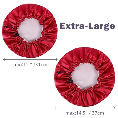 Red Satin Shower Cap for Men & Women - Waterproof & Large