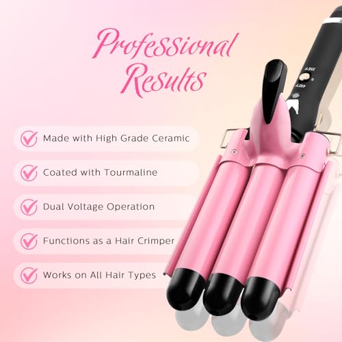 Aleath 3-Barrel Curling Iron, 1-Inch Ceramic Hair Waver with Temp Control