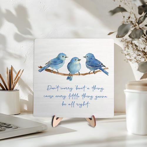 Inspirational Wooden Plaque - Every Little Thing Is Gonna Be Alright, 5.9"x5.9" Positive Desk Decor for Home Office