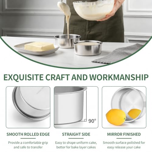 TeamFar 5-Inch Stainless Steel Cake Pan Set of 2 - Non-Toxic Bakeware