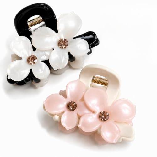 Babeorn Camellia Flower Acetate Hair Claw Clips - 2 Pack Medium Shark Clips