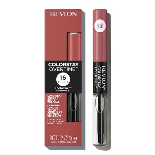 Revlon ColorStay Overtime Liquid Lipstick with Clear Lip Gloss, Long-Lasting Lip Color, Dual Ended with Moisturizing Vitamin E, 350 Bare Maximum, 0.07 fl oz