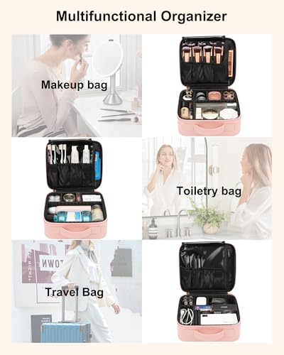 Pink Travel Makeup Organizer Case with Adjustable Dividers - Small