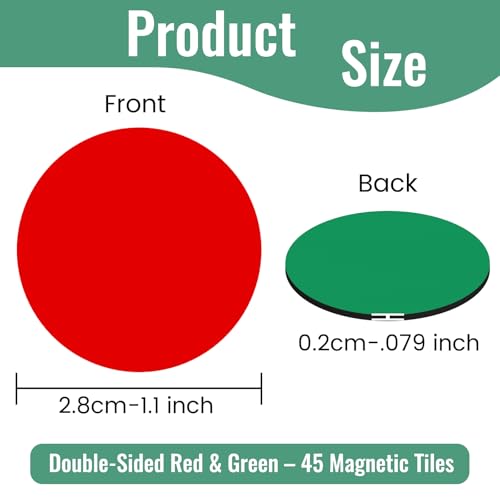 45 PCS Double-Sided Red-Green Status Magnets - 1.1" for Whiteboard & Fridge