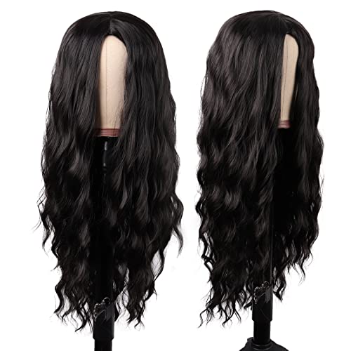 28 Inch Long Curly Black Cosplay Wig for Women - No Bangs