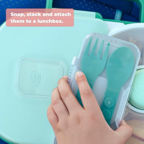 GoBe Kids Fork & Spoon Set - 4 Reusable Utensils with Mount