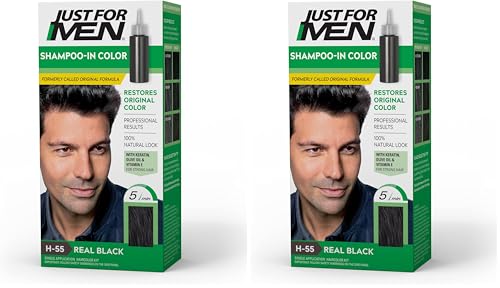 Just For Men Shampoo-In Hair Color, Real Black H-55, 2-Pack