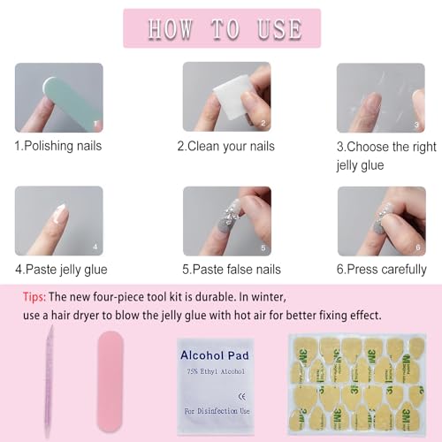 YUEJIMEIGUI White French Tips Press-On Nails Medium Square Reusable Fake Nails