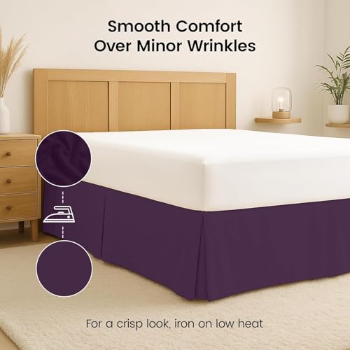 Luxury Full Size Pleated Bed Skirt - 14 Inch Drop, Hotel Quality Microfiber - Purple
