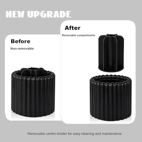 360° Rotating Makeup Brush Holder with 7 Removable Dividers - Black