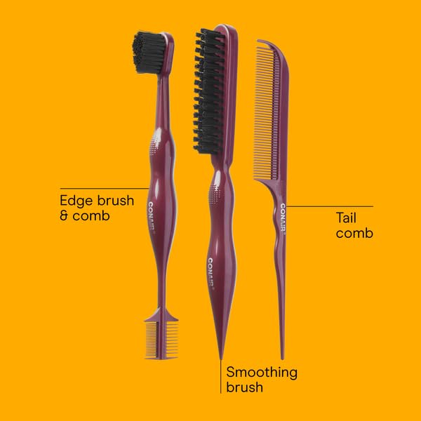 Conair 3-Piece Slick Back Hair Styling Comb Set for Sleek Hair & Edges