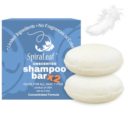 Spiraleaf Unscented Solid Shampoo Bars - 2 Pack, Plastic-Free Haircare