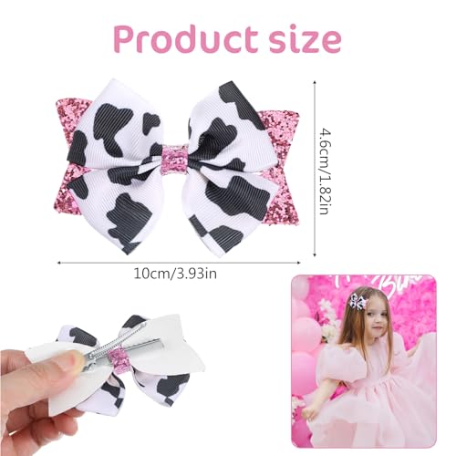 Cow Print Hair Bows Clips - 2 Pack Pink Grosgrain for Girls