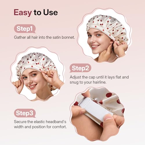 LitBear Red Dots Silk Satin Sleep Bonnet for Women - Protective Hair Wrap