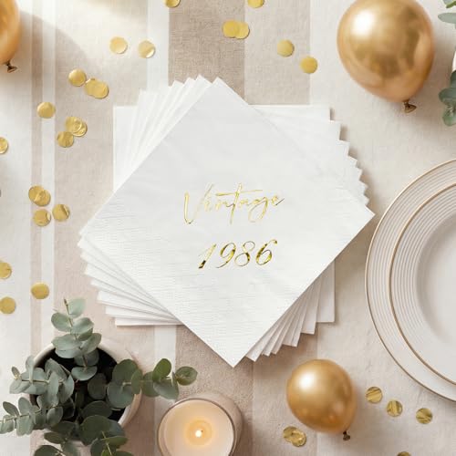 Gold 40th Birthday Napkins - 50 Count, 3-Ply Vintage Design
