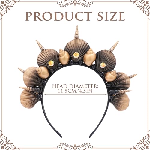 Ocean-Inspired Black Gold Seashell Halo Crown with Pearl & Conch