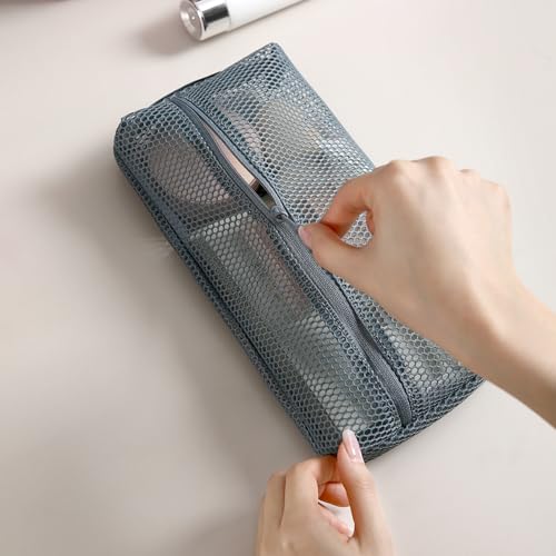 3-Pack Gray Waterproof Toiletry Bags - Clear Mesh Travel Organizers