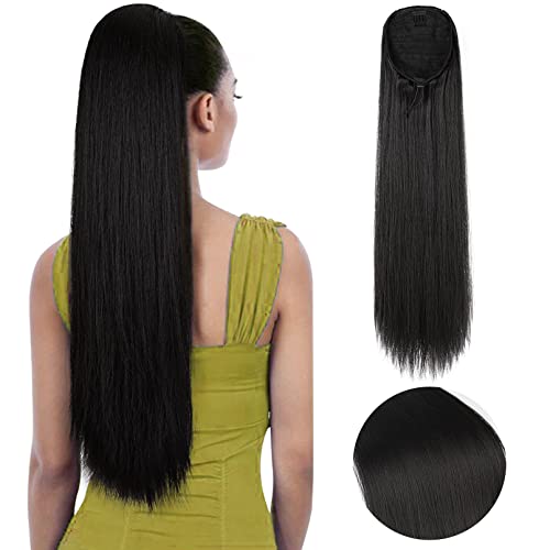 SEIKEA 28" Ponytail Extensions Drawstring Long Straight Fake Pony
