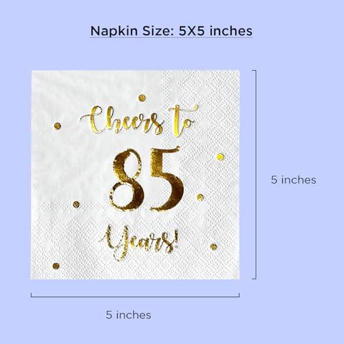 Cheers to 85 Years Cocktail Napkins - 50 Pack, 3-Ply Gold Foil Design