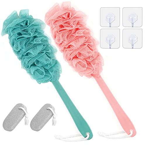 2-Pack Long-Handled Back Scrubber & Loofah Sponge with Pumice Stones