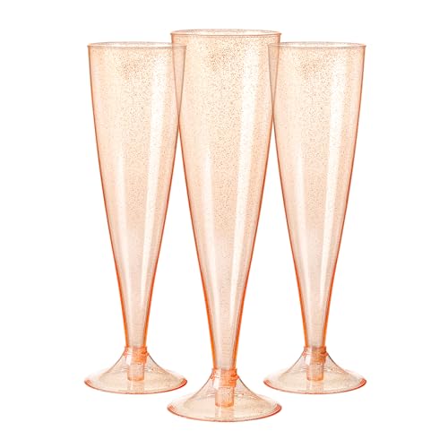 Homy Feel 30 Pack Rose Gold Glitter Champagne Flutes - 5OZ Disposable Wine Glasses for Parties & Events