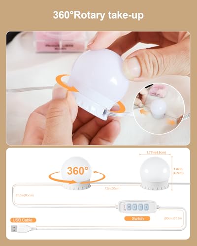 Yarnock 12 Bulbs LED Vanity Lights for Makeup - Adjustable Brightness & Color Temperature