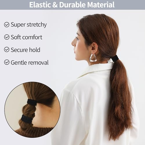150 Black Seamless Elastic Hair Ties - No Damage for All Hair Types