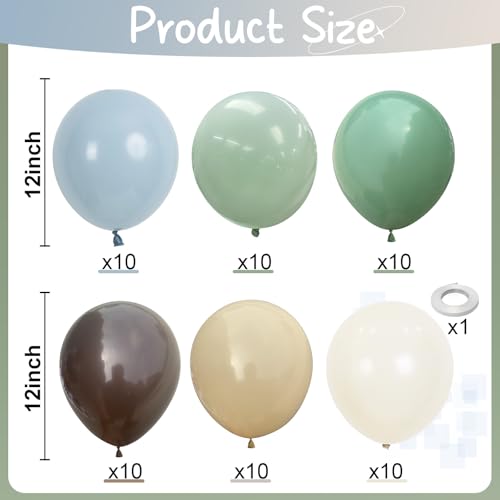60PCS Dinosaur Safari Balloons Set - Sage Green & Brown Party Decor