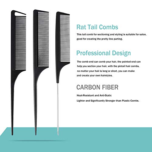 6-Piece Carbon Fiber Hair Comb Set - Anti-Static & Heat Resistant