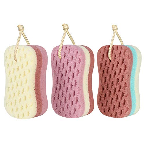 KECUCO Large Soft Exfoliating Bath Loofah Sponge for Women, 3-Pack, Teen/Adult