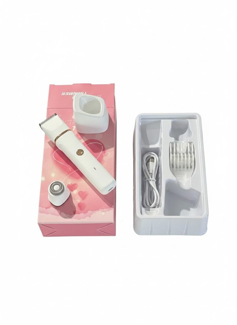 2-in-1 Electric Body Trimmer & Facial Hair Remover Set for Women, Waterproof Rechargeable Bikini Trimmer & Shaver, White/Rose Gold