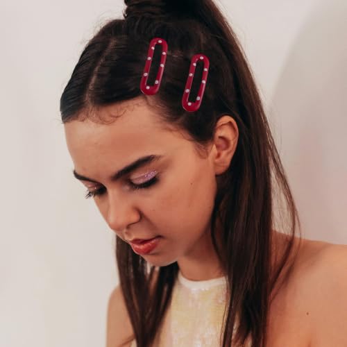 20 Bright Red Rectangle Hair Barrettes for Thin & Fine Hair