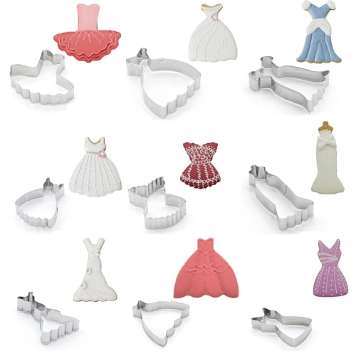 Comais Mini Wedding Dress Cookie Cutters Set - 9 Pcs Stainless Steel
