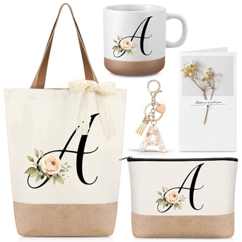Kacctyen Monogrammed Initial A Gift Set for Women - Tote, Mug & Accessories