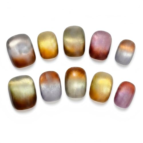 Velvet Macchiato Short Squoval Press-On Nails - Reusable Chrome Ombre Manicure, 10 pcs