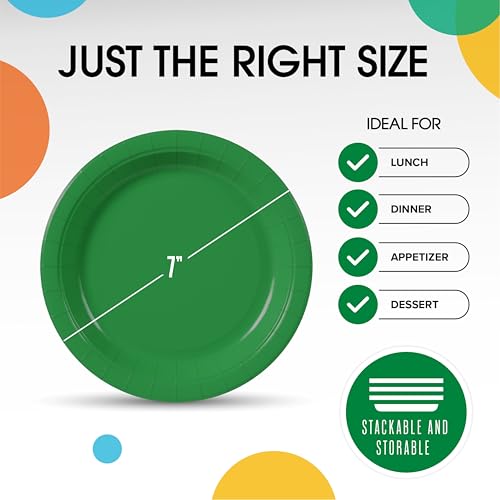 Emerald Green Disposable Paper Plates - 50 Pack, 7 Inch Heavy Duty