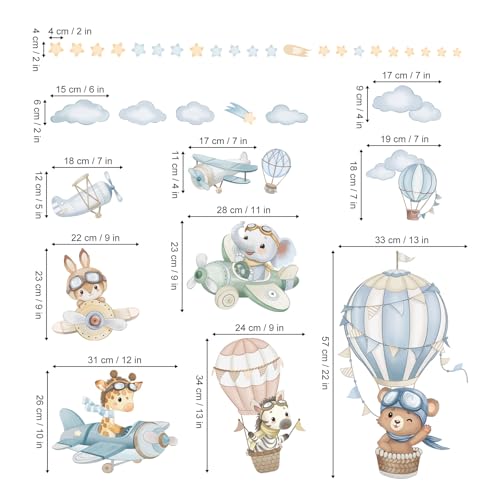 Wondever Hot Air Balloon Animals Wall Decals - Peel & Stick Kids Room Decor