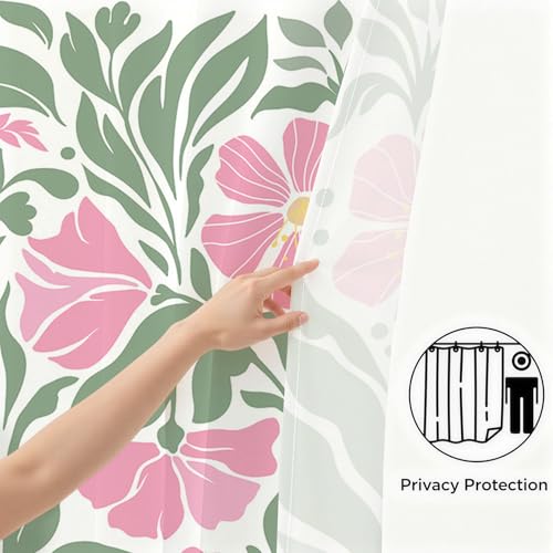 Mocsicka Boho Floral Shower Curtain - Pink 71x71 Inch, Waterproof