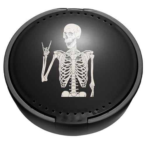 Portable Black Skull Retainer Case with Mirror & Ventilation