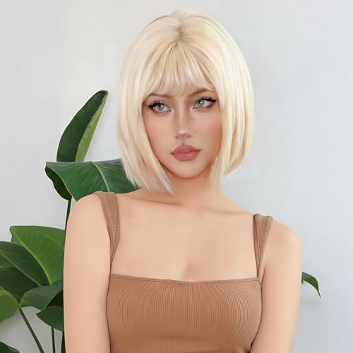 Blonde Bob Wig with Bangs for Women - Synthetic Daily Wear