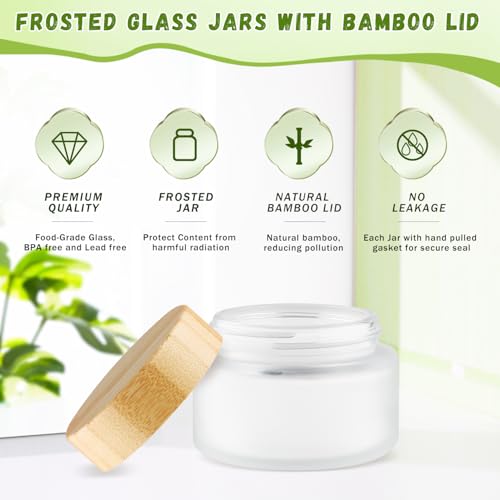 100ml Frosted Glass Bamboo Jars with Lid - 6 Pack for Cosmetics
