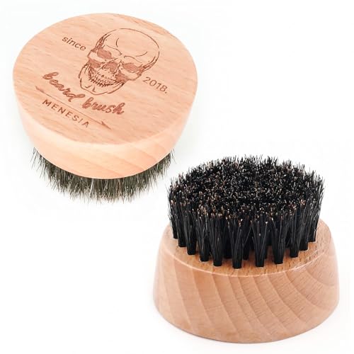 Beard Brush for Men - Small Round Boar Bristle Wooden Brush